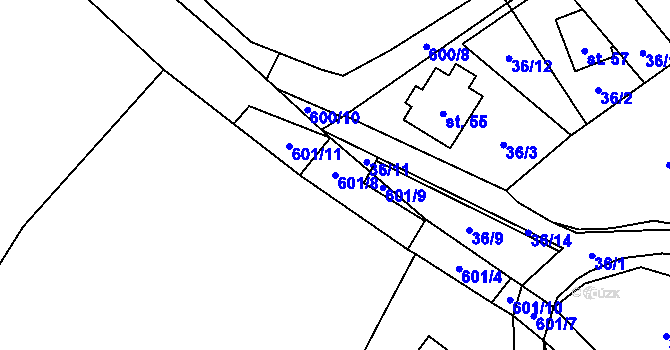 Parcela st. 601/8 v KÚ Milhostov u Mariánských Lázní, Katastrální mapa