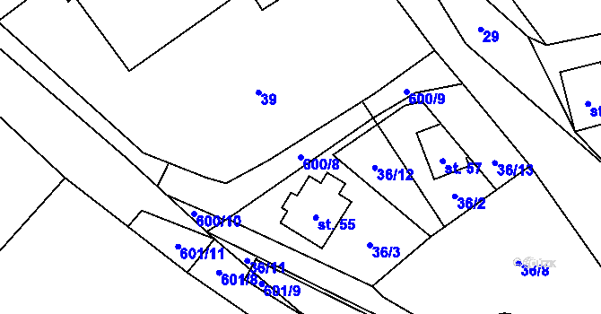 Parcela st. 600/8 v KÚ Milhostov u Mariánských Lázní, Katastrální mapa