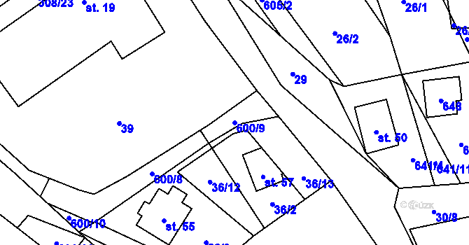 Parcela st. 600/9 v KÚ Milhostov u Mariánských Lázní, Katastrální mapa
