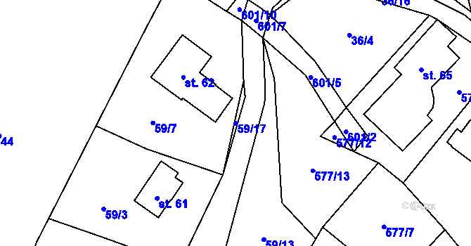 Parcela st. 59/17 v KÚ Milhostov u Mariánských Lázní, Katastrální mapa