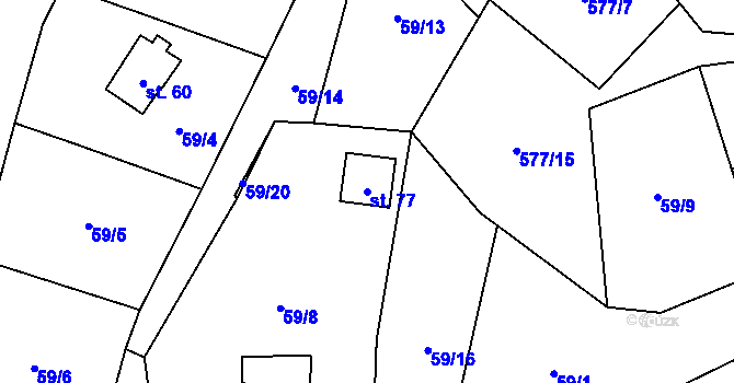 Parcela st. 77 v KÚ Milhostov u Mariánských Lázní, Katastrální mapa