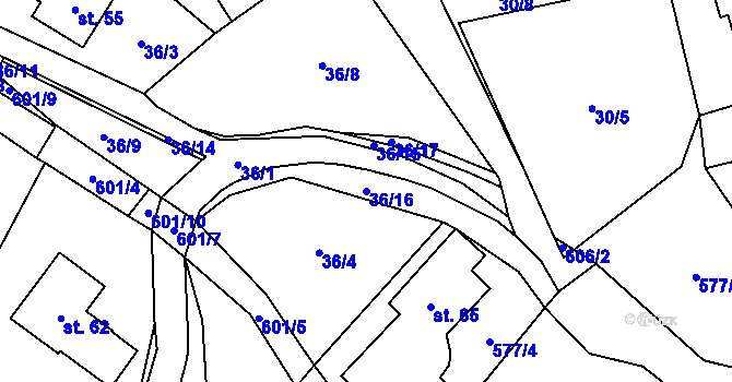 Parcela st. 36/16 v KÚ Milhostov u Mariánských Lázní, Katastrální mapa