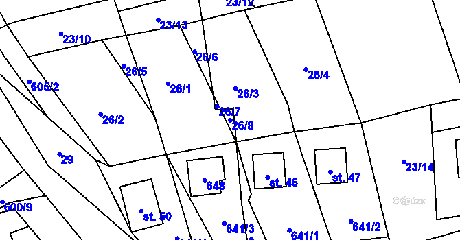 Parcela st. 26/8 v KÚ Milhostov u Mariánských Lázní, Katastrální mapa