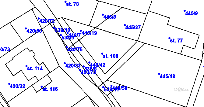 Parcela st. 106 v KÚ Zádub, Katastrální mapa