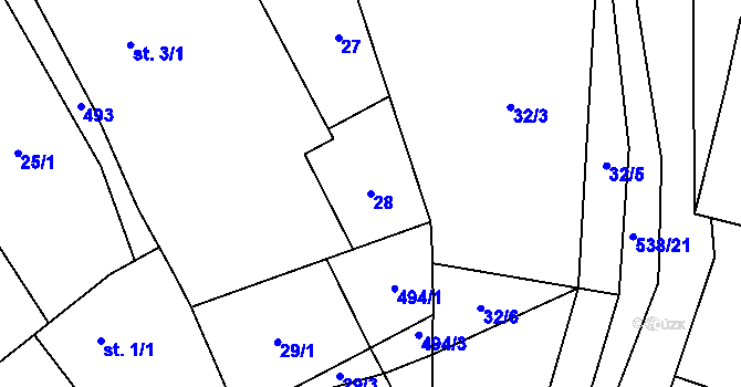 Parcela st. 28 v KÚ Zádub, Katastrální mapa