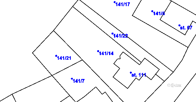Parcela st. 141/14 v KÚ Zádub, Katastrální mapa