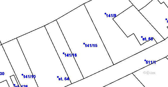 Parcela st. 141/15 v KÚ Zádub, Katastrální mapa