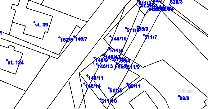 Parcela st. 146/12 v KÚ Zádub, Katastrální mapa