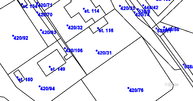 Parcela st. 420/31 v KÚ Zádub, Katastrální mapa