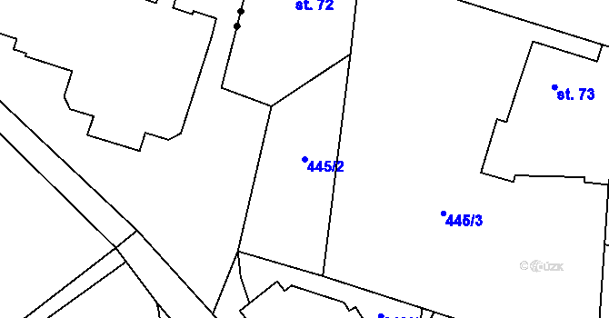 Parcela st. 445/2 v KÚ Zádub, Katastrální mapa