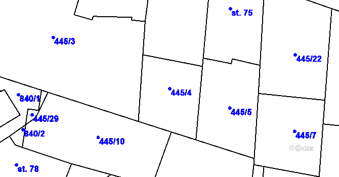 Parcela st. 445/4 v KÚ Zádub, Katastrální mapa