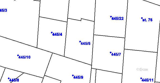 Parcela st. 445/5 v KÚ Zádub, Katastrální mapa