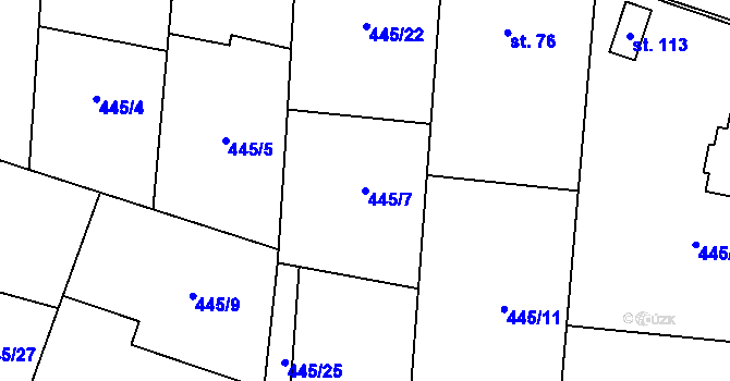 Parcela st. 445/7 v KÚ Zádub, Katastrální mapa