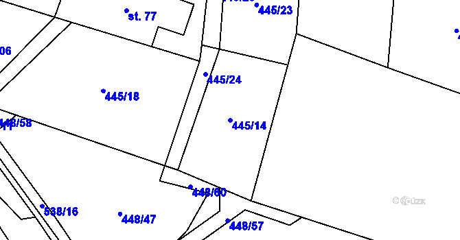 Parcela st. 445/14 v KÚ Zádub, Katastrální mapa