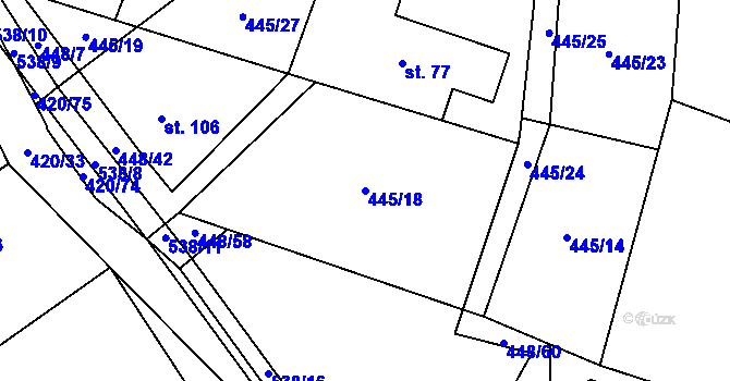 Parcela st. 445/18 v KÚ Zádub, Katastrální mapa