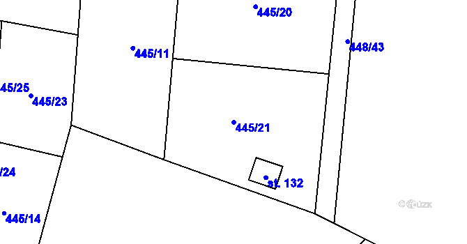 Parcela st. 445/21 v KÚ Zádub, Katastrální mapa