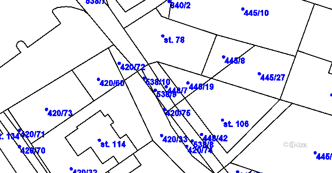 Parcela st. 448/7 v KÚ Zádub, Katastrální mapa