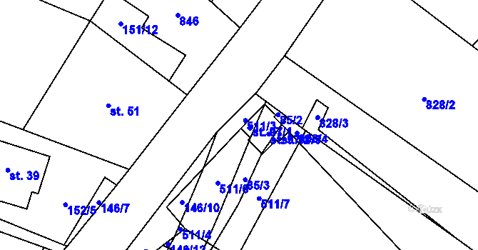 Parcela st. 511/3 v KÚ Zádub, Katastrální mapa