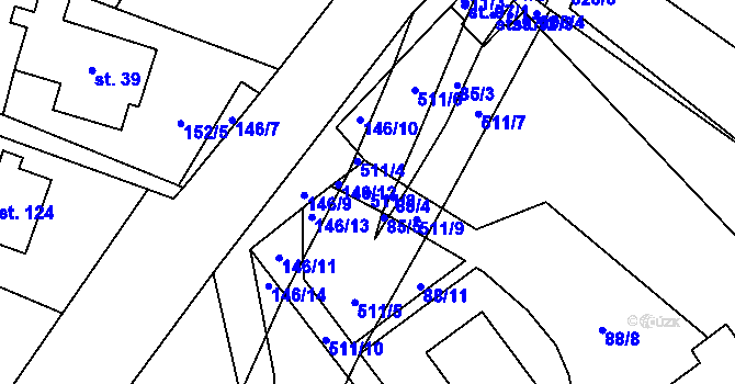 Parcela st. 511/8 v KÚ Zádub, Katastrální mapa