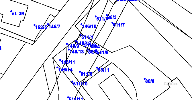 Parcela st. 511/9 v KÚ Zádub, Katastrální mapa