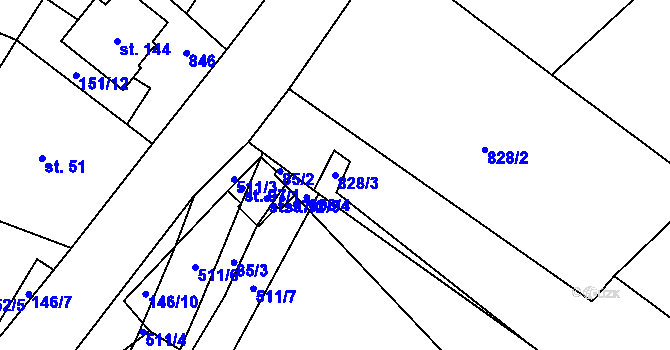 Parcela st. 828/3 v KÚ Zádub, Katastrální mapa
