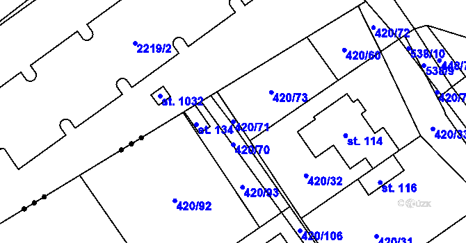 Parcela st. 420/71 v KÚ Zádub, Katastrální mapa