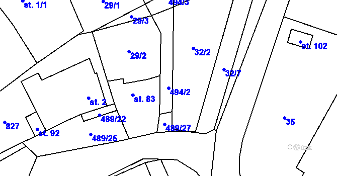 Parcela st. 494/2 v KÚ Zádub, Katastrální mapa