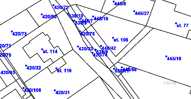 Parcela st. 538/8 v KÚ Zádub, Katastrální mapa