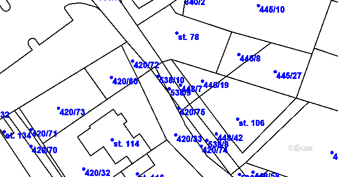 Parcela st. 538/9 v KÚ Zádub, Katastrální mapa