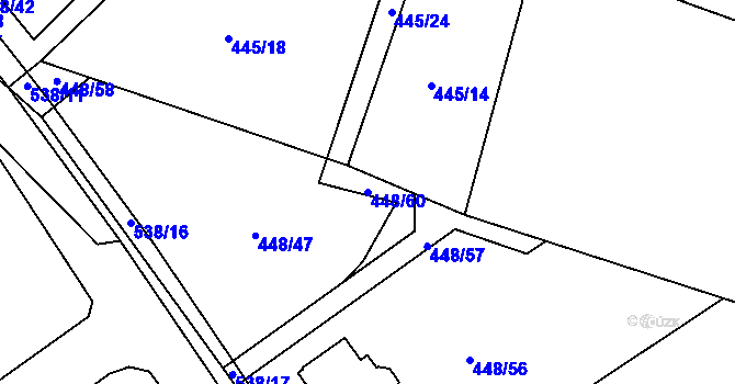 Parcela st. 448/60 v KÚ Zádub, Katastrální mapa
