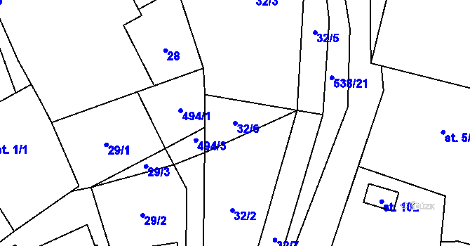Parcela st. 32/6 v KÚ Zádub, Katastrální mapa