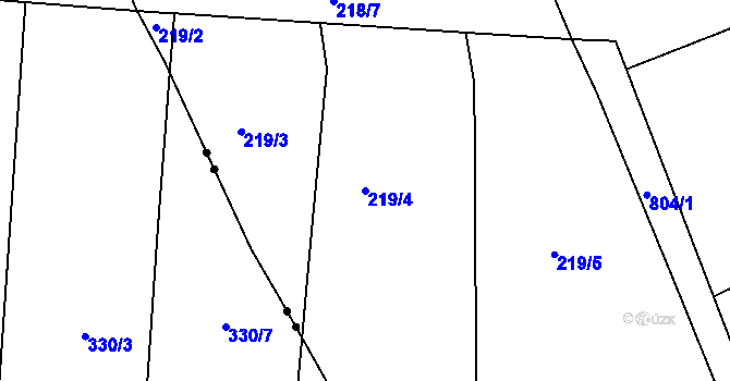 Parcela st. 219/4 v KÚ Závišín, Katastrální mapa