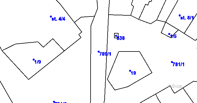 Parcela st. 789/1 v KÚ Závišín, Katastrální mapa