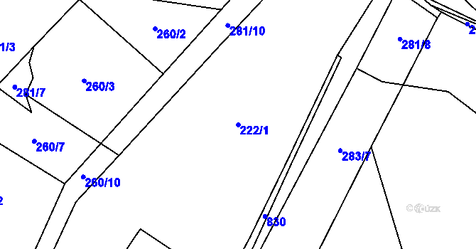 Parcela st. 222/1 v KÚ Závišín, Katastrální mapa