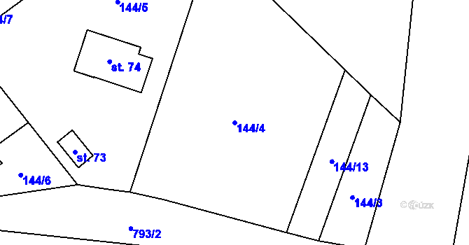 Parcela st. 144/4 v KÚ Závišín, Katastrální mapa