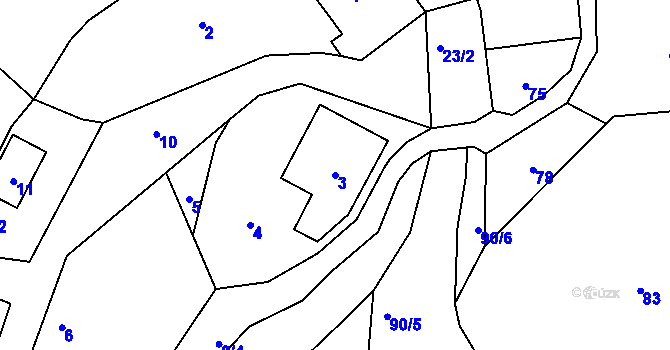 Parcela st. 3 v KÚ Raková, Katastrální mapa