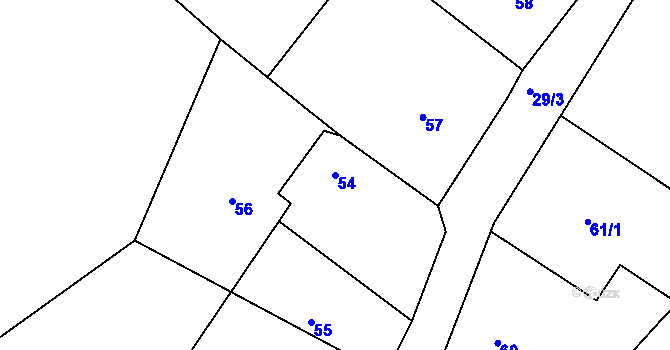 Parcela st. 54 v KÚ Raková, Katastrální mapa