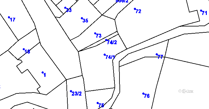 Parcela st. 74/1 v KÚ Raková, Katastrální mapa
