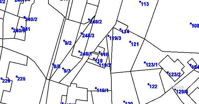 Parcela st. 116 v KÚ Raková, Katastrální mapa