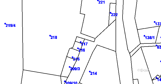 Parcela st. 217 v KÚ Raková, Katastrální mapa