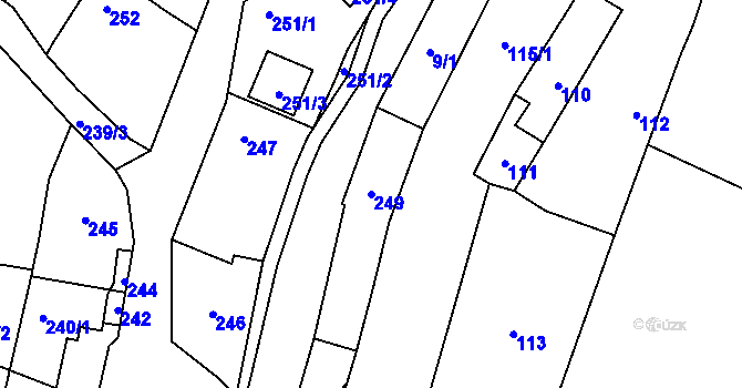 Parcela st. 249 v KÚ Raková, Katastrální mapa