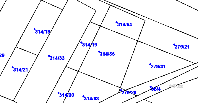 Parcela st. 314/35 v KÚ Raková, Katastrální mapa