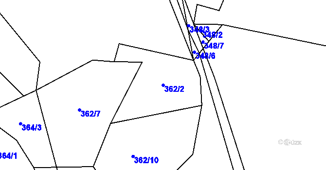 Parcela st. 362/2 v KÚ Raková, Katastrální mapa