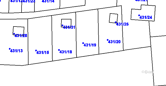Parcela st. 431/19 v KÚ Raková, Katastrální mapa