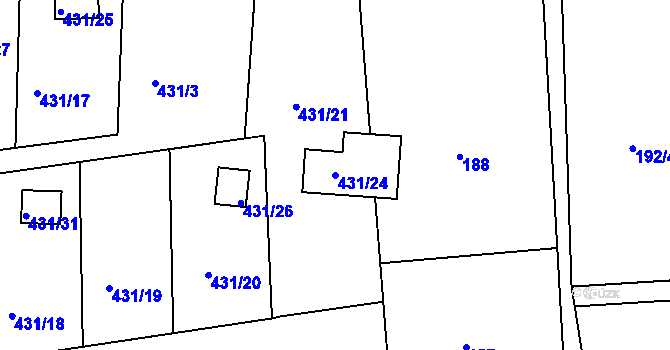 Parcela st. 431/24 v KÚ Raková, Katastrální mapa