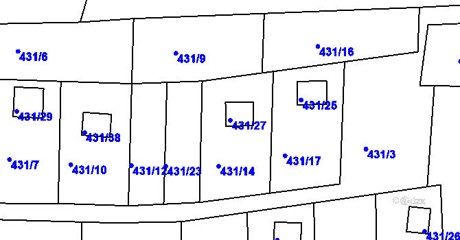 Parcela st. 431/27 v KÚ Raková, Katastrální mapa