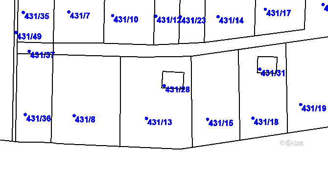 Parcela st. 431/28 v KÚ Raková, Katastrální mapa