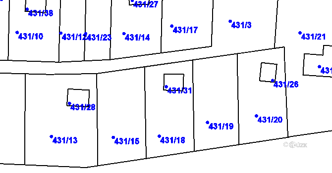 Parcela st. 431/31 v KÚ Raková, Katastrální mapa