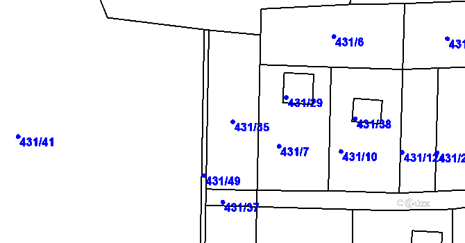 Parcela st. 431/35 v KÚ Raková, Katastrální mapa