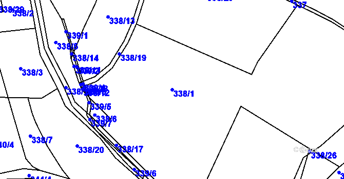 Parcela st. 338/1 v KÚ Raková, Katastrální mapa